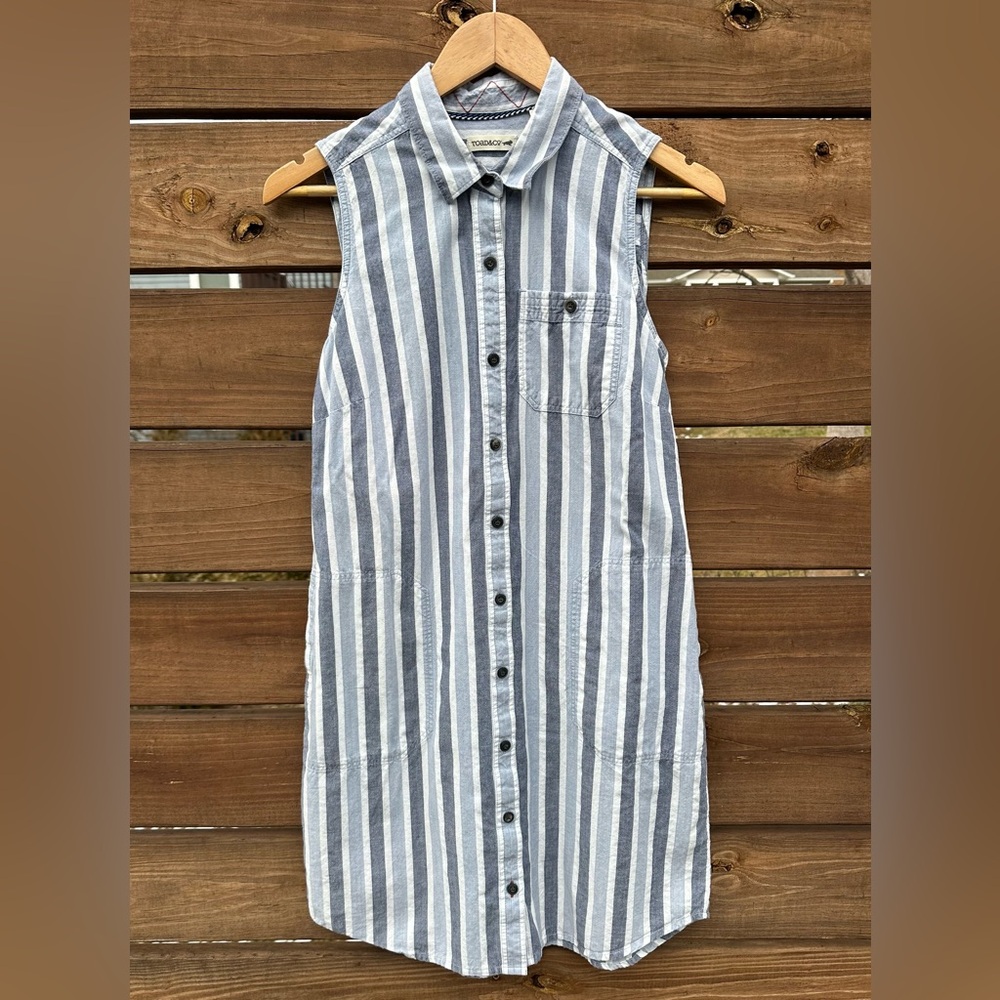 TOAD & CO Indigo Ridge Cotton Sleeveless Button-Down Shirt Dress
